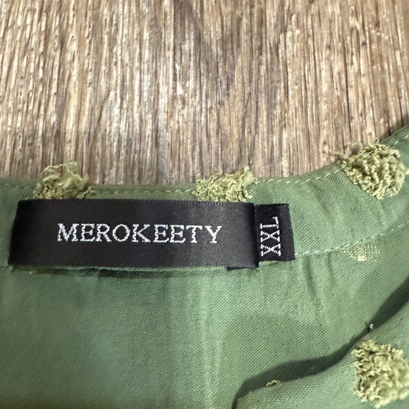 Merokeety Dark Sage Green Blouse Sz:2XL Cottagecore Boho Romantic Whimsy - Picture 2 of 5